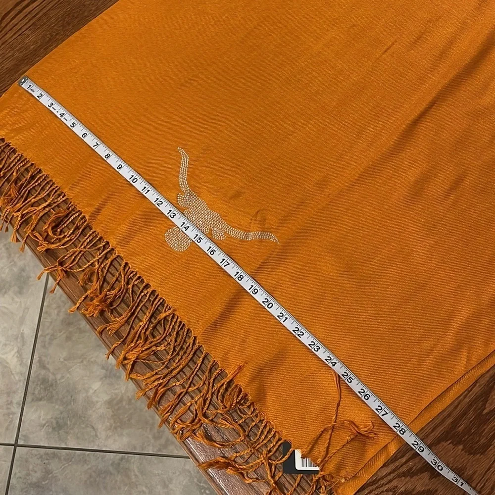 NWT PASHMINA SILK Orange wrap scarf shawl fringed bull’s head rhinestone O/S